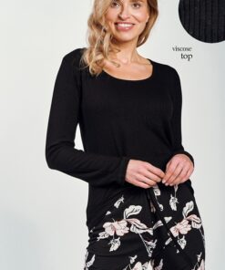 Piżama Taro Charlotte 3232 długi rękaw góra w prążki czarna