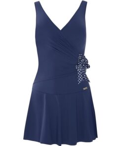 Jednoczęściowy Kostium kąpielowy Flores 11 granat ze spódniczką