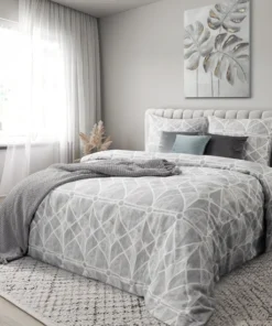 Szara pościel w biały wzorek bawełna satynowa – gładka miękka elegancka polska pościel