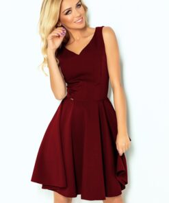 Sukienka damska dekolt w serce rozkloszowana bordowa