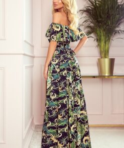 Alternative view of Sukienka długa z hiszpańskim dekoltem Hiszpanka zielone listki