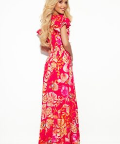 Alternative view of Sukienka długa Maxi Lidia rękaw falbanka róż w listki