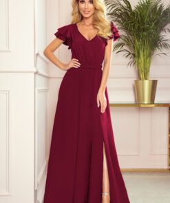 Sukienka długa Maxi Lidia rękaw falbanka bordowa