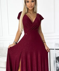 Alternative view of Sukienka długa do ziemi maxi elegancka Brokatowa bordo