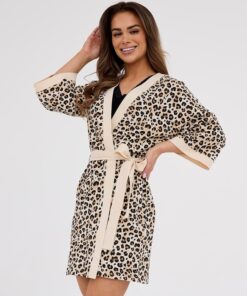 Cienki Szlafrok damski Cornette kremowo beżowy w cętki