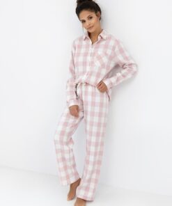 Alternative view of Piżama damska flanelowa Sensis Marley rozpinana kratka róż