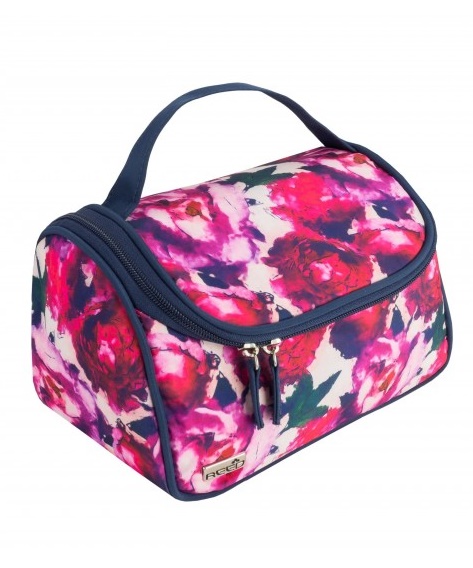 Kosmetyczka kuferek Róż Granat Kwiaty - obrazek 3