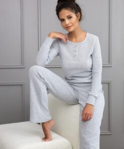 Piżama damska Sensis Jade struktura wafla popielaty szary