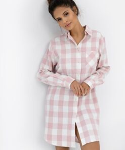 Alternative view of Flanelowa koszula nocna Sensis Marley rozpinana kratka jasny róż