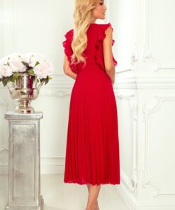 Alternative view of Sukienka plisowana krótkie rękawy z falbankami czerwona