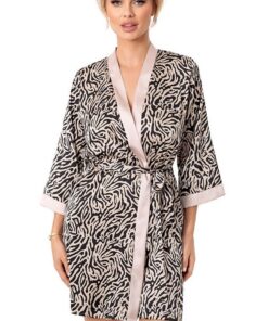 Szlafrok damski satynowy Donna Sheila krótki beż cętki