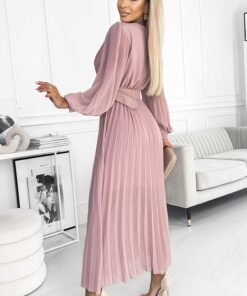 Alternative view of Sukienka plisowana elegancka długi rękaw Klara pudrowy różowy