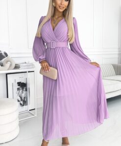 Alternative view of Sukienka plisowana elegancka długi rękaw Klara jasny wrzosowy