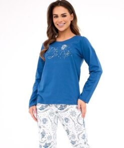 biało niebieska długa piżama damska