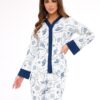elegancka biała niebieska piżama damska rozpinana