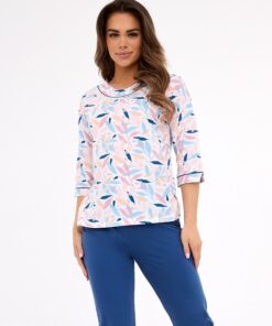 Piżama damska 732/452 Amelia rękaw i spodnie 3/4 granat mix