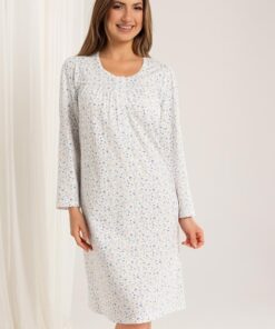 Koszula nocna Regina 015 z długim rękawem rozpinana niebieska