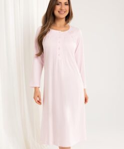 Koszula nocna Regina 016 długi rękaw Rozpinana jasny róż