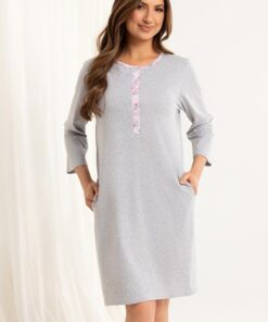 szara bawełniana rozpinana koszula nocna do kolan