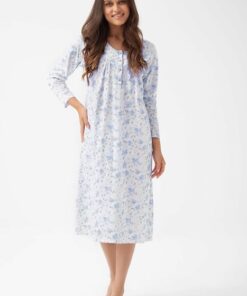 Alternative view of Koszula nocna Luna 338 rozpinana u góry na guziki długa niebieska