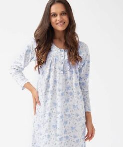 Koszula nocna Luna 338 rozpinana u góry na guziki długa niebieska