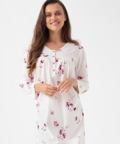 Koszula nocna Luna 338 rozpinana u góry na guziki długa ecru