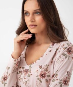 Alternative view of Koszula nocna Luna 288 z długim rękawem pudrowy róż kwiaty