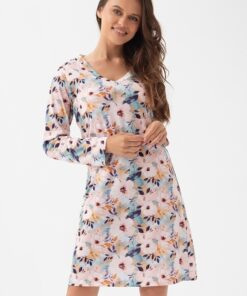 Koszula nocna Luna 288 z długim rękawem pudrowy róż mięta