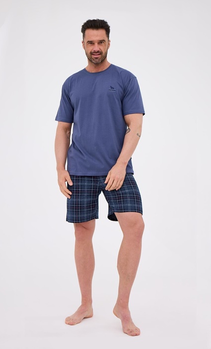 Piżama męska Cornette 326/195 krótka niebieski jeans krata - obrazek 2
