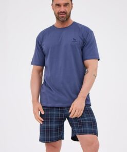 Piżama męska Cornette 326/195 krótka niebieski jeans krata