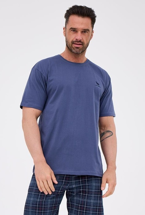 Piżama męska Cornette 326/195 krótka niebieski jeans krata - obrazek 3