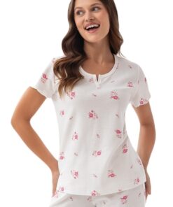 Alternative view of Piżama damska Luna 386 3/4 ecru w kwiatki waflowa tekstura