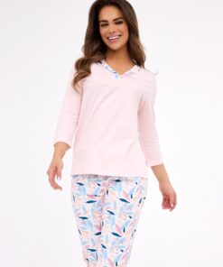 Piżama damska 389/455 Nancy rękaw i spodnie 3/4 pastelowa róż