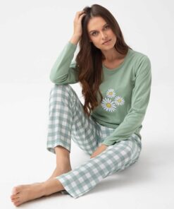 zielona piżama damska z długim rękawem