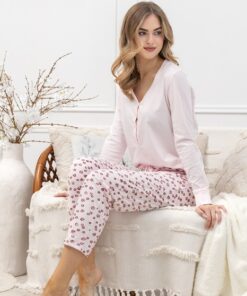 Piżama damska Grażyna M-max 1623 długi rękaw jasny róż