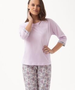 Piżama damska Luna 343 rękaw 3/4 i rybaczki wrzosowa