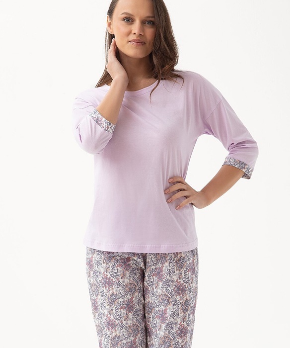 Piżama damska Luna 343 rękaw 3/4 i rybaczki wrzosowa