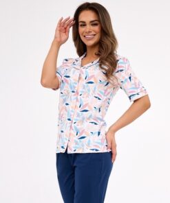 rozpinana piżama damska krótki rękaw długie spodnie