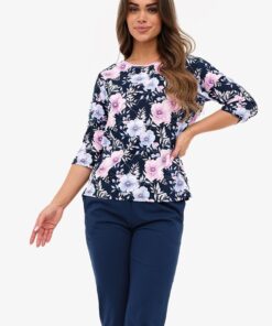 Piżama damska 147/465 Anabel rękaw 3/4 i rybaczki granatowa