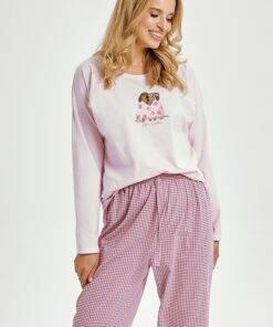 Piżama damska bawełniana długi rękaw Taro Elisa 3434 różowa