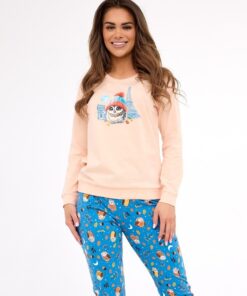 Piżama damska 467/426 Paris długi rękaw niebieski i brzoskwinia