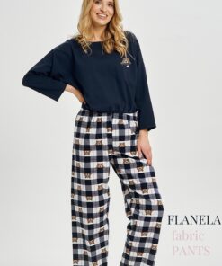 piżama damska długa z flanelowymi spodniami w kratę