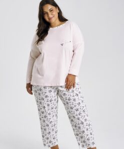 Alternative view of Piżama damska Plus Size Ella 3465 Taro długa różowo biała