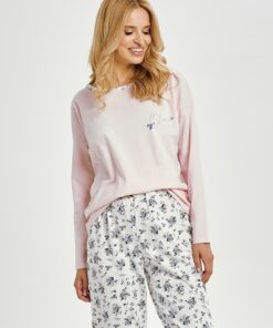 Piżama damska Taro Ella 3450 7/8 długości bawełna różowo biała