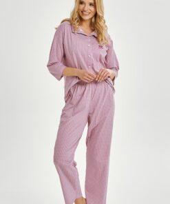 rózowa krata rozpinana piżama damska