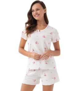 Piżama damska Luna 336 krótkie spodenki ecru w kwiatki