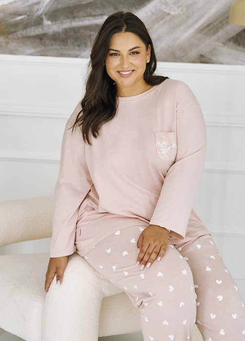 Piżama damska Plus Size Nori 3468 Taro pudrowy różowy