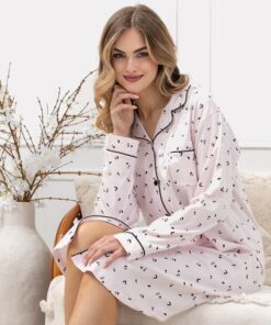 Koszula nocna Angela M-max 1619 długi rękaw rozpinana jasny róż