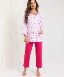 Alternative view of Piżama damska Regina 723 długa rozpinana na guziki malinowa