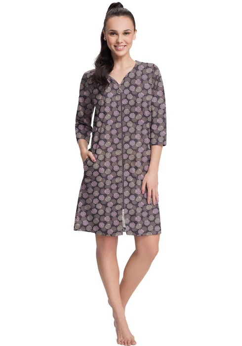 śliwkowy szlafrok na suwak cienki